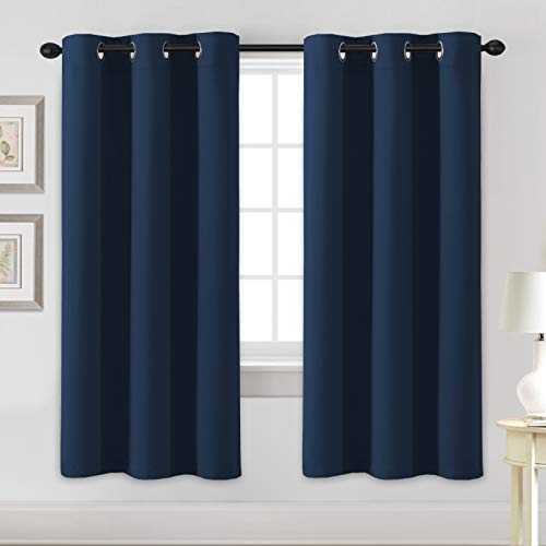 H.VERSAILTEX Blackout Curtains for Bedroom Thermal Insulated Room Darkening Living Room Curtains 72 Inch Long Grommet Privacy Protection Window Curtain Panels/Drapes for Nursery, 2 Panels, Navy Blue