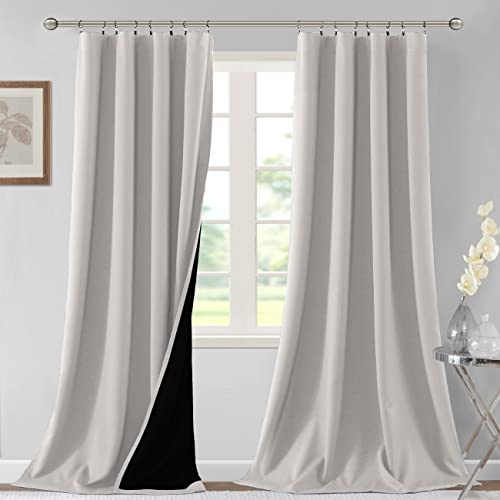 H.VERSAILTEX 100% Blackout Curtains for Bedroom Thermal Insulated Curtains & Drapes Blackout Curtains 96 Inches Long Rod Pocket Curtains for Living Room with Black Liner 2 Panels Set, Pumice Stone