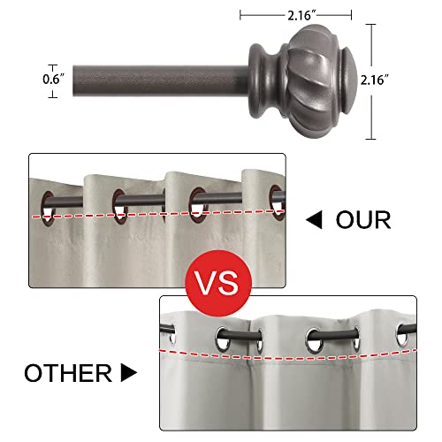 H.VERSAILTEX Window Curtain Rods for Windows 86 to 120 Inches Splicing Adjustable 3/4 Inch Diameter Single Window Curtain Rod Set with Decorative Ribbed Knob Finials, Pewter