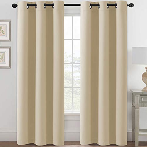 Blackout Curtains for Bedroom Thermal Insulated Room Darkening Living Room Curtains 84 Inch Long Grommet Privacy Protection Window Curtain Panels/Drapes for Nursery, 2 Panels, Light Wheat