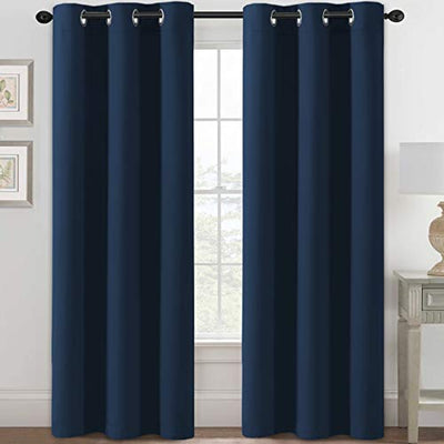 H.VERSAILTEX Blackout Curtains for Bedroom Thermal Insulated Room Darkening Living Room Curtains 84 Inch Long Grommet Privacy Protection Window Curtain Panels/Drapes for Nursery, 2 Panels, Navy Blue