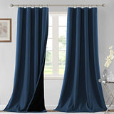H.VERSAILTEX 100% Blackout Curtains for Bedroom Thermal Insulated Curtains & Drapes Blackout Curtains 108 Inches Long Rod Pocket Curtains for Living Room with Black Liner 2 Panels Set, Navy