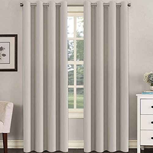 H.VERSAILTEX Premium Blackout Thermal Insulated Room Darkening Curtains for Bedroom/Living Room - Classic Grommet Top (2 Panels, Natural, 52 Inch by 96 Inch)