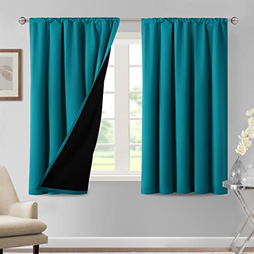 H.VERSAILTEX 100% Blackout Curtains for Bedroom Thermal Insulated Curtains & Drapes Blackout Curtains 54 Inches Long Rod Pocket Curtains for Living Room with Black Liner 2 Panels Set, Turquoise Blue