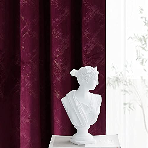Luxury Velvet Curtains 84 Inches Long Thermal Insulated Blackout Curtains for Bedroom Foil Print Thick Soft Velvet Grommet Curtain Drapes for Living Room Vintage Home Decor, 2 Panels, Burgundy