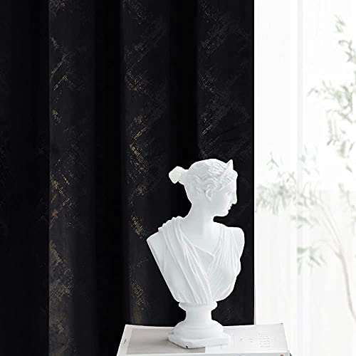 Luxury Velvet Curtains 84 Inches Long Thermal Insulated Blackout Curtains for Bedroom Foil Print Thick Soft Velvet Grommet Curtain Drapes for Living Room Vintage Home Decor, 2 Panels, Black