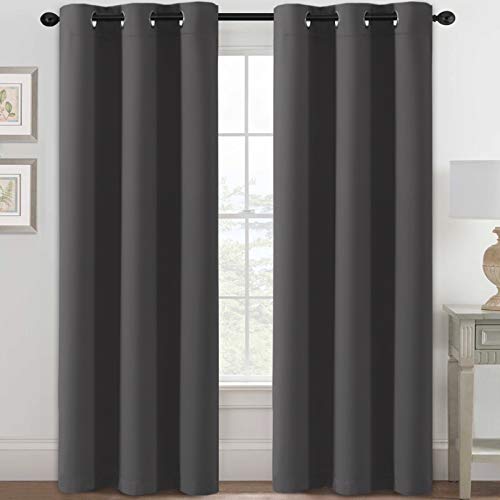 Blackout Curtains for Bedroom Thermal Insulated Room Darkening Living Room Curtains 84 Inch Long Grommet Privacy Protection Window Curtain Panels/Drapes for Nursery, 2 Panels, Charcoal Grey