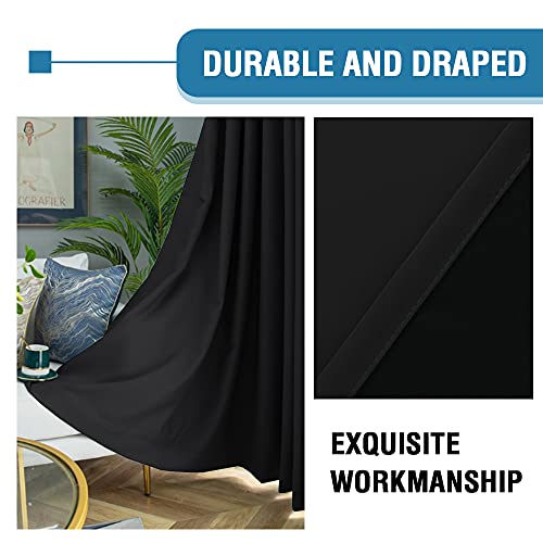 H.VERSAILTEX 100% Blackout Patio Curtains Thermal Insulated Curtains for Sliding Door Extra Wide Window Panels Full Light Blocking Grommet Curtains with Black Liner, W100 x L96 inch - Jet Black