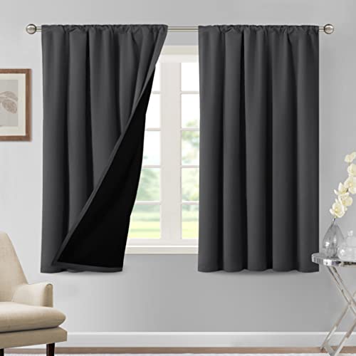 H.VERSAILTEX 100% Blackout Curtains for Bedroom Thermal Insulated Curtains & Drapes Blackout Curtains 54 Inches Long Rod Pocket Curtains for Living Room with Black Liner 2 Panels Set, Charcoal Gray