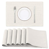 H.VERSAILTEX Linen Placemats Set of 6 Premium Solid Table Placemats for Dining Table Spill-Proof Waterproof Table Mats Heat-Resistant Kitchen Table Mats Washable, 12x18 inches, Ivory