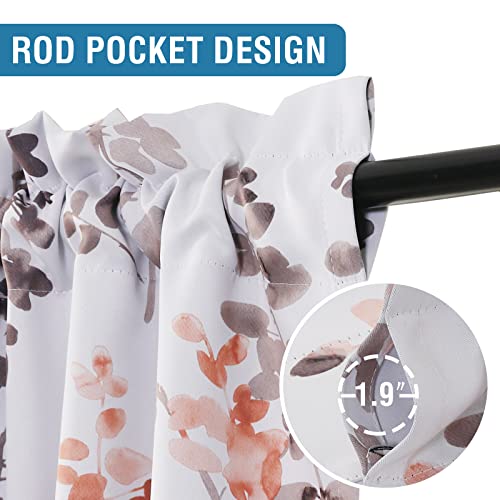 H.VERSAILTEX Blackout Kitchen Curtains Room Darkening Curtains Rod Pocket, Half Window Tier Curtains for Café, Laundry, Bedroom Grey and Coral Classical Floral Printing (Each 32"x 45", 2 Panels)