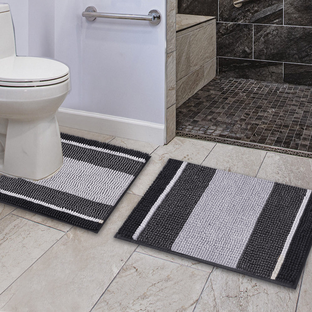 Ombre Bath Rug and Toilet Rugs U-Shaped Size 20x32 and 20x24 in Grey, 2 in  set