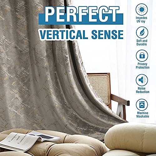 Luxury Velvet Curtains 84 Inches Long Thermal Insulated Blackout Curtains for Bedroom Foil Print Thick Soft Velvet Grommet Curtain Drapes for Living Room Vintage Home Decor, 2 Panels, Taupe