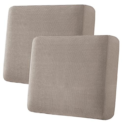 H.VERSAILTEX Super Stretch Individual Seat Cushion Covers Sofa Covers Couch Cushion Covers Slipcovers Featuring Thick Jacquard Textured Twill Fabric (2 Piece Large Sofa Cushion Covers, Taupe)