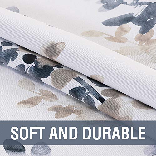 H.VERSAILTEX Blackout Kitchen Curtains Room Darkening Curtains Rod Pocket, Half Window Tier Curtains for Café, Laundry, Bedroom Bluestone and Taupe Classical Floral Printing (Each 32"x36", 2 Panels)