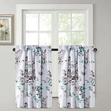 H.VERSAILTEX Blackout Kitchen Curtains Room Darkening Curtains Rod Pocket, Half Window Tier Curtains for Café, Laundry, Bedroom Grey and Turquoise Classical Floral Printing (Each 32"x 45", 2 Panels)