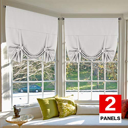 Blackout Innovated Tie Up Shades & Curtains Thermal Insulated Rod Pocket Curtain Panels (Set of 2 Panels, 42" Wide by 63" Long, Solid in Greyish White)