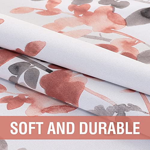 H.VERSAILTEX Blackout Kitchen Curtains Room Darkening Curtains Rod Pocket, Half Window Tier Curtains for Café, Laundry, Bedroom Grey and Coral Classical Floral Printing (Each 32"x 36", 2 Panels)
