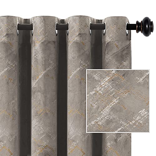 Luxury Velvet Curtains 63 Inches Long Thermal Insulated Blackout Curtains for Bedroom Foil Print Thick Soft Velvet Grommet Curtain Drapes for Living Room Vintage Home Decor, 2 Panels, Taupe