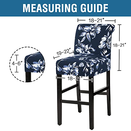 H.VERSAILTEX Stretch Bar Stool Cover Set of 4 Pub Counter Stool Chair Slipcover for Dining Room Cafe Height Side Chairs Feature Modern Floral Printed Design, Navy