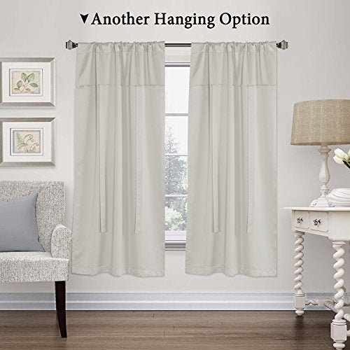 Blackout Innovated Tie Up Shades & Curtains Thermal Insulated Rod Pocket Curtain Panels (Set of 2 Panels, 42" Wide by 63" Long, Solid in Greyish White)