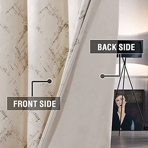 Luxury Velvet Curtains 84 Inches Long Thermal Insulated Blackout Curtains for Bedroom Foil Print Thick Soft Velvet Grommet Curtain Drapes for Living Room Vintage Home Decor, 2 Panels, Ivory