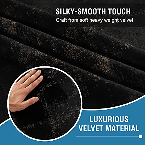 Luxury Velvet Curtains 95 Inches Long Thermal Insulated Blackout Curtains for Bedroom Foil Print Thick Soft Velvet Grommet Curtain Drapes for Living Room Vintage Home Decor, 2 Panels, Black