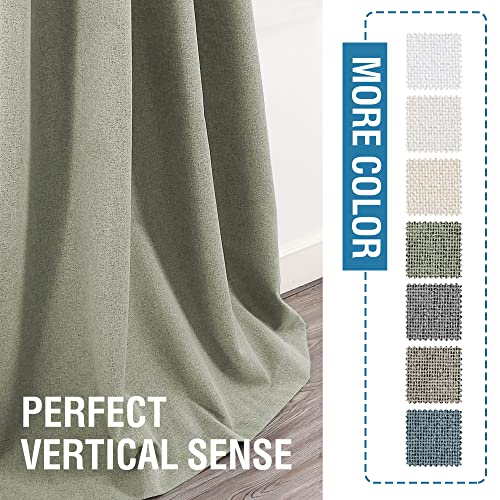 100% Blackout Linen Curtains 63 inches Long Thermal Curtains for Living Room Textured Burlap Curtains with Double Face Linen Grommet Soundproof Bedroom Curtains 52 x 63 Inch, 2 Panels - Sage