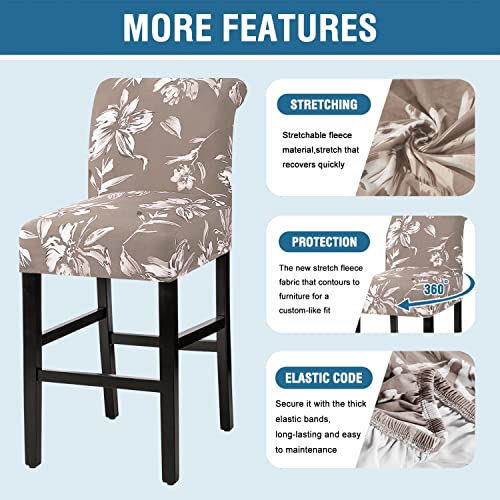 H.VERSAILTEX Stretch Bar Stool Cover Set of 4 Pub Counter Stool Chair Slipcover for Dining Room Cafe Height Side Chairs Feature Modern Floral Printed Design, Camel