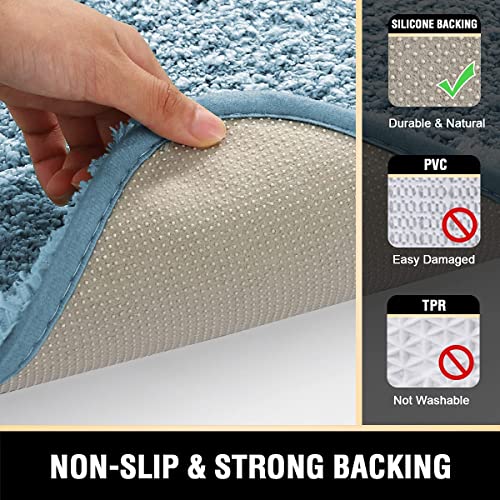 H.VERSAILTEX Toilet Rug Toilet Mats for Bathroom Curved Bath Mat Non Slip Corner Bath Rug Carpet for Toilet Extra Soft Thick Absorbent Contour Toilet Mat Washable, 20 x 38.5 inch - Canal Blue