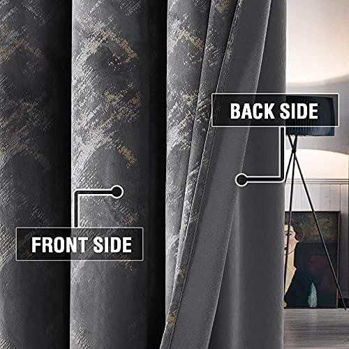 Luxury Velvet Curtains 63 Inches Long Thermal Insulated Blackout Curtains for Bedroom Foil Print Thick Soft Velvet Grommet Curtain Drapes for Living Room Vintage Home Decor, 2 Panels, Dark Grey