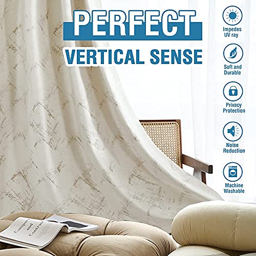 Luxury Velvet Curtains 108 Inches Long Thermal Insulated Blackout Curtains for Bedroom Foil Print Thick Soft Velvet Grommet Curtain Drapes for Living Room Vintage Home Decor, 2 Panels, Ivory