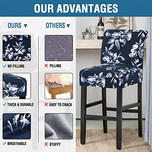 H.VERSAILTEX Stretch Bar Stool Cover Set of 4 Pub Counter Stool Chair Slipcover for Dining Room Cafe Height Side Chairs Feature Modern Floral Printed Design, Navy