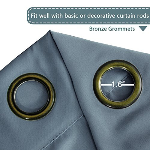 Premium Blackout Thermal Insulated Room Darkening Curtains for Bedroom/Living Room - Classic Grommet Top (2 Panels, Stone Blue, 52 Inch by 45 Inch)