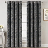 Luxury Velvet Curtains 84 Inches Long Thermal Insulated Blackout Curtains for Bedroom Foil Print Thick Soft Velvet Grommet Curtain Drapes for Living Room Vintage Home Decor, 2 Panels, Dark Grey