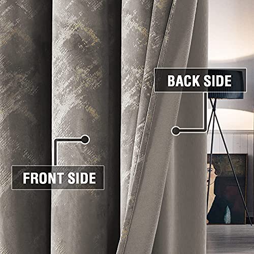 Luxury Velvet Curtains 84 Inches Long Thermal Insulated Blackout Curtains for Bedroom Foil Print Thick Soft Velvet Grommet Curtain Drapes for Living Room Vintage Home Decor, 2 Panels, Taupe