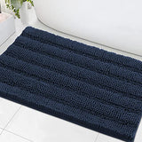 Bath Mats for Bathroom Non Slip Extra Thick Chenille Striped Bath Rug 24" x 36" Absorbent Non Skid Fluffy Soft Shaggy Rugs Washable Dry Fast Plush Mats for Indoor, Bath Room, Tub - Navy