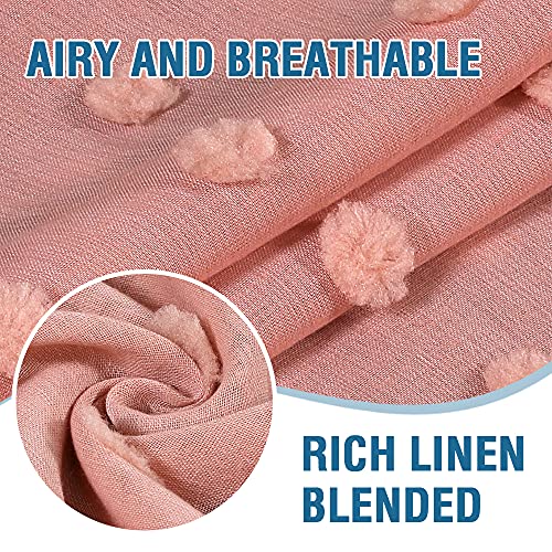 Linen Blended French Door Curtain Light Filtering French Door Blinds Privacy Tricia Window Covering Shade for Patio Door/Sidelight Door Tie Up Door Curtain, 26 x 68 Inch, 2 Panel, Pompom - Coral Pink