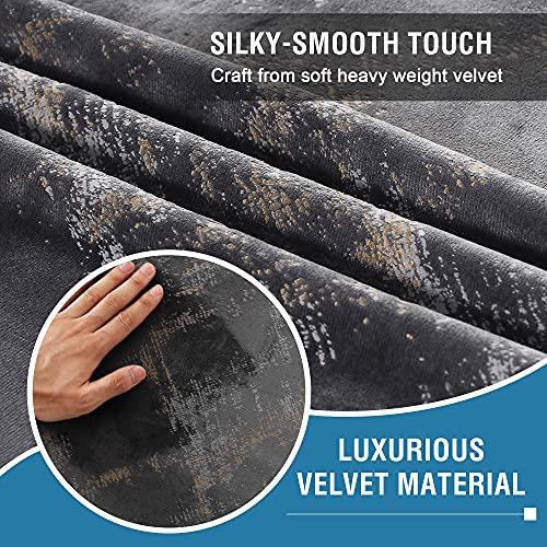 Luxury Velvet Curtains 63 Inches Long Thermal Insulated Blackout Curtains for Bedroom Foil Print Thick Soft Velvet Grommet Curtain Drapes for Living Room Vintage Home Decor, 2 Panels, Dark Grey