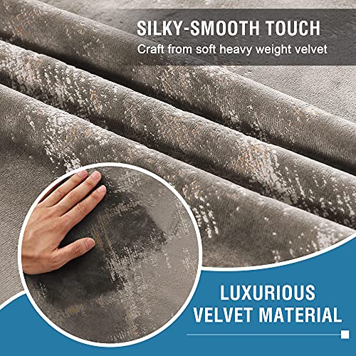 Luxury Velvet Curtains 108 Inches Long Thermal Insulated Blackout Curtains for Bedroom Foil Print Thick Soft Velvet Grommet Curtain Drapes for Living Room Vintage Home Decor, 2 Panels, Taupe