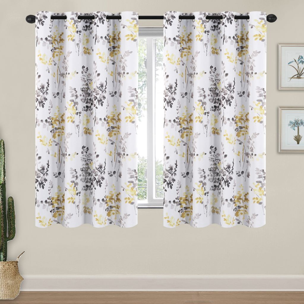 Blackout Room Darkening Thermal Insulated Curtain Grommet Panels, Vintage Classical Floral Printing, 52" W x 63" L