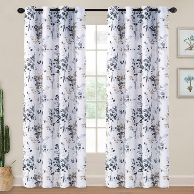 Blackout Room Darkening Thermal Insulated Curtain Grommet Panels, Vintage Classical Floral Printing, 52" W x 96" L
