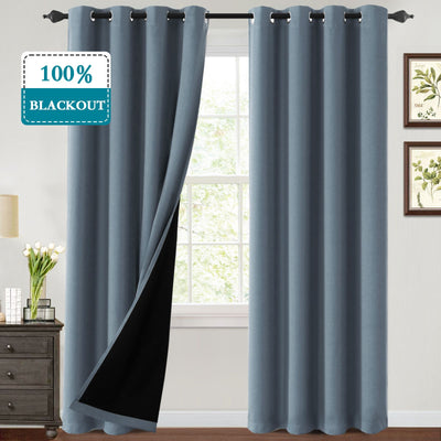 Thermal Insulated 100% Blackout Grommet Curtains for Bedroom with Black Liner(52 x 84-Inch, 2 Panels)