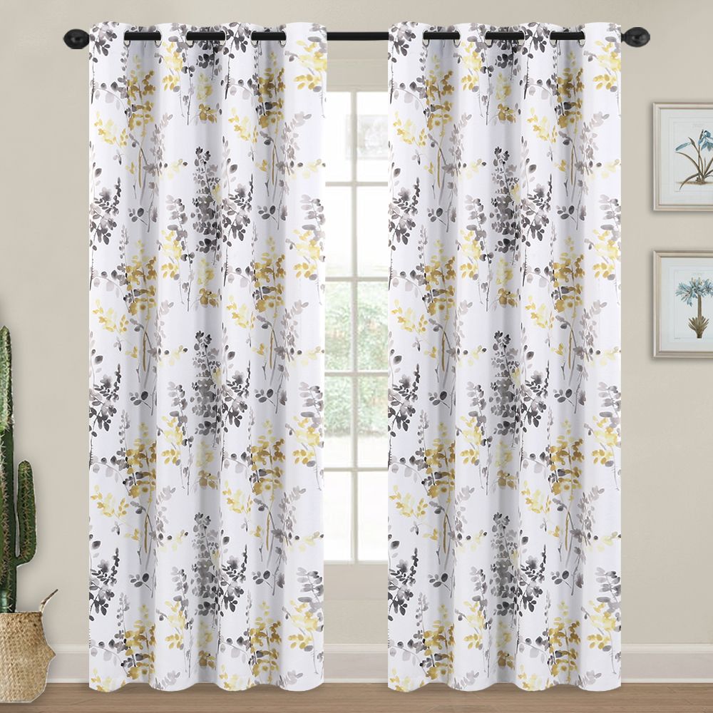 Blackout Room Darkening Thermal Insulated Curtain Grommet Panels, Vintage Classical Floral Printing, 52" W x 84" L