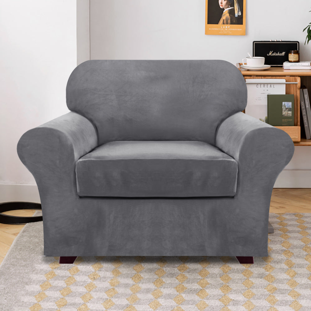 2-Piece Stretch Velvet Armchair One Seater Slipcover