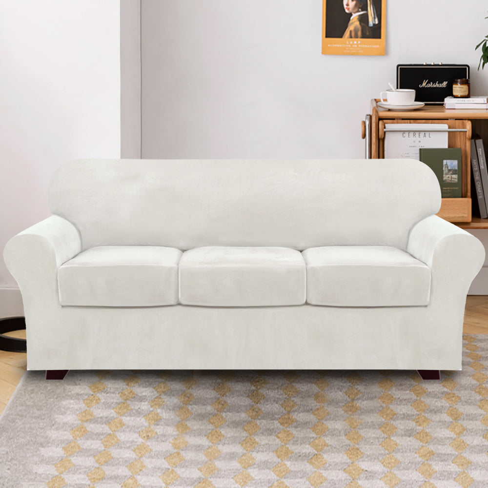 4-Piece Stretch Velvet 3-Seater Sofa Slipcover
