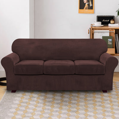 4-Piece Stretch Velvet 3-Seater Sofa Slipcover